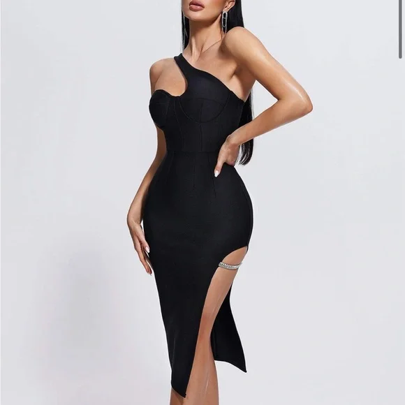 knee length dresses for ladies Rare London Women's Black Bandage Midi Dress 16